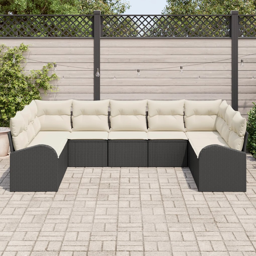 Conjunto de Sofá de Jardim vidaXL de 9 Peças com Almofadas Preto Ratta