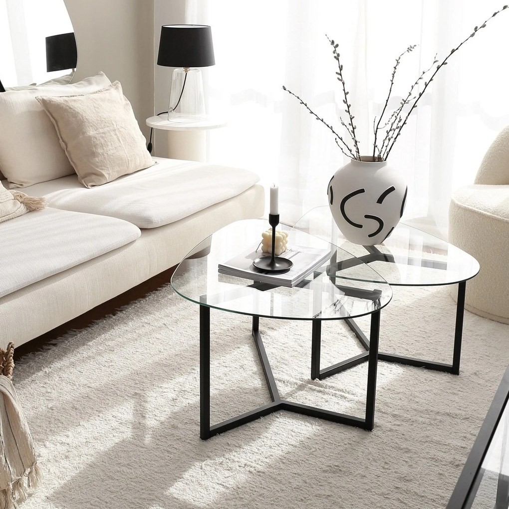 Conjunto de Mesas de Café Bellisimo - Preto Mate - 82x40x58cm e 82x36x