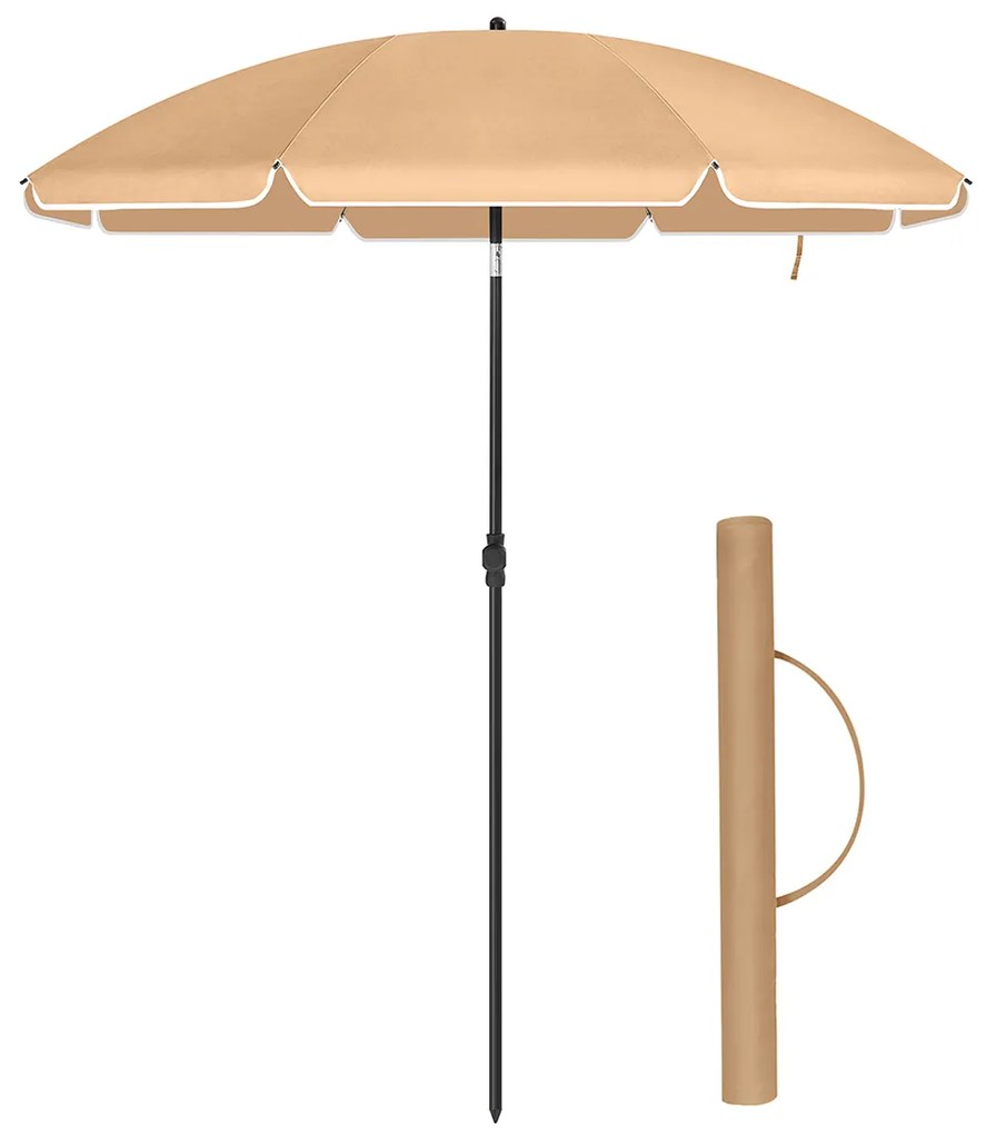 SONGMICS Guarda-sol de 2 m, Guarda-sol de Praia, FPS 50+, Proteção Solar, Dossel Octogonal Portátil de Poliéster, Varetas de Fibra de Vidro, Mecanismo de Inclinação, Bolsa de Transporte, para Jardim de Praia, Varanda e Piscina, Cinza-claro GPU65BRV1