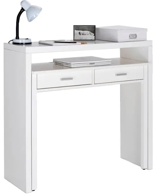 Mesa de estudo de folhas extensível, mesa de estudo de consolas, acabamento branco, medidas: 98,6x86,9x36- 70 cm de profundidade