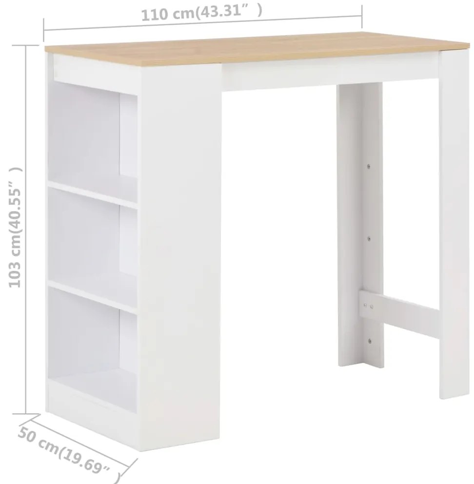 Mesa de bar com prateleira branco 110x50x103 cm