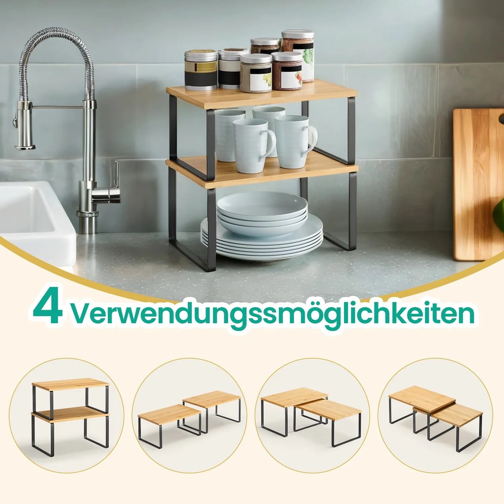 Conjunto de 2 Estante para cozinha, organizadores de cozinha preto-natural