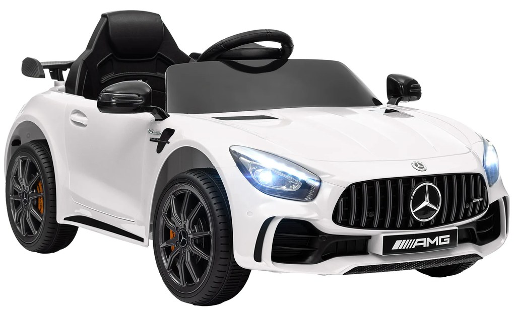 AIYAPLAY Carro Elétrico para Crianças Carro Mercedes-Benz AMG GTR com Bateria 12V Faróis  Buzina e Música 108x67x46 cm Branco