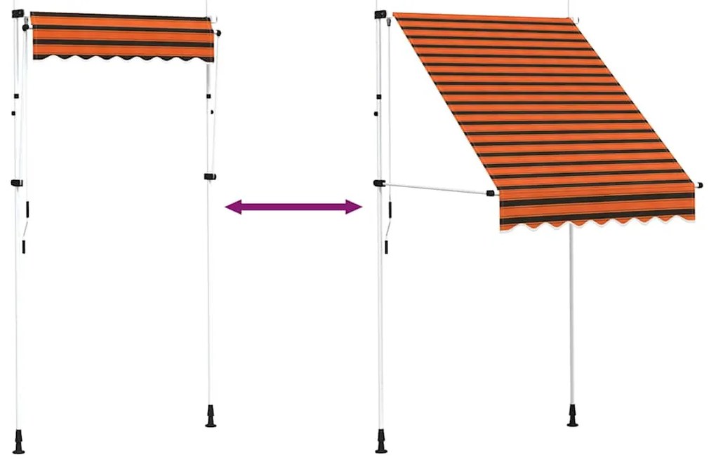 Toldo retrátil manual 150 cm laranja e castanho