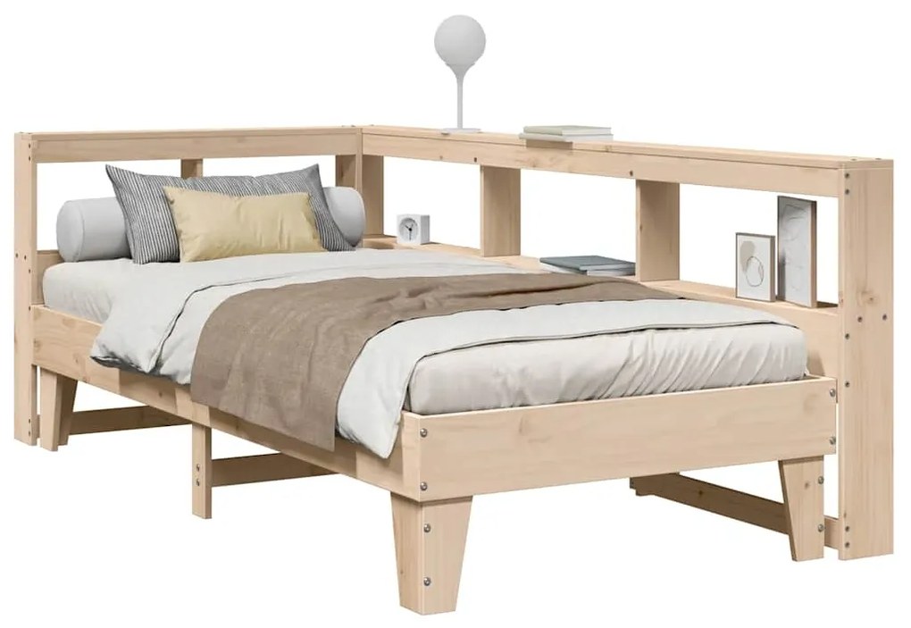 vidaXL Cama com estante sem colchão 90x190 cm pinho maciço