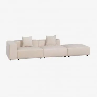 Sofá Modular De Canto Esquerdo De 2 Peças Com Braço Alto E Puff Bruna Bombazina Crema Linho - Sklum