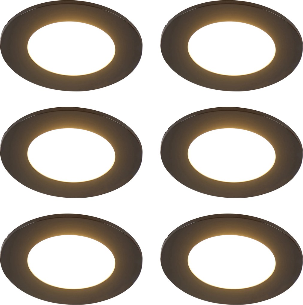 Conjunto de 6 Focos Embutidos Modernos Preto incl. LED Regulável em 3 Etapas IP65 - Blanca