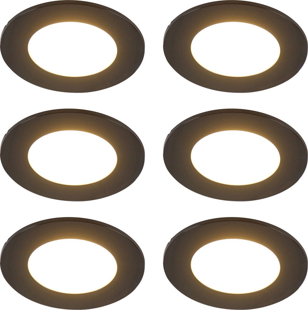 Conjunto de 6 focos embutidos modernos pretos com LED regulável em 3 níveis IP65 - Blanca