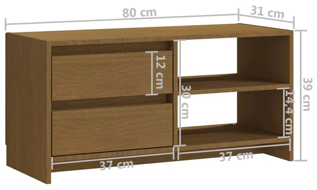 Móvel de TV 80x31x39 cm pinho maciço castanho mel