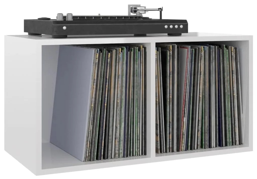 Caixa discos vinil 71x34x36cm derivado madeira branco brilhante