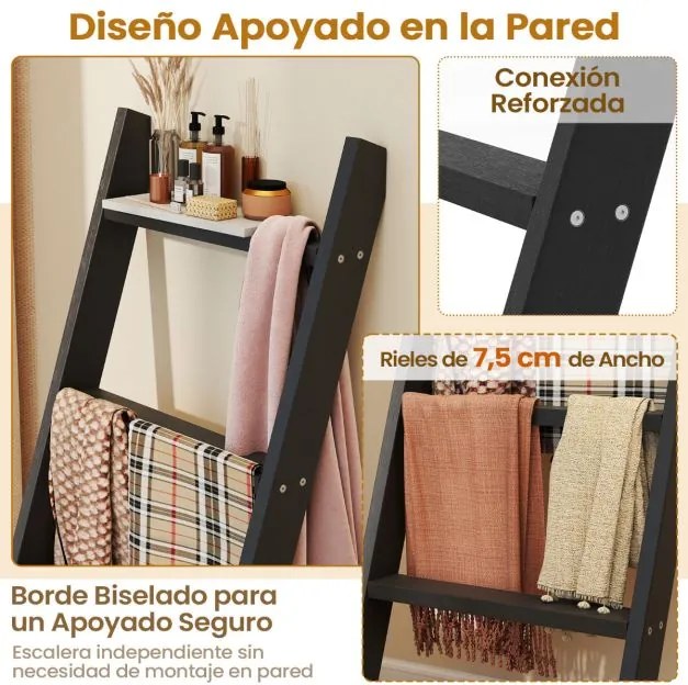 Suporte toalhas em forma escada de 4 níveis  50 × 7,5 × 137 cm Preto