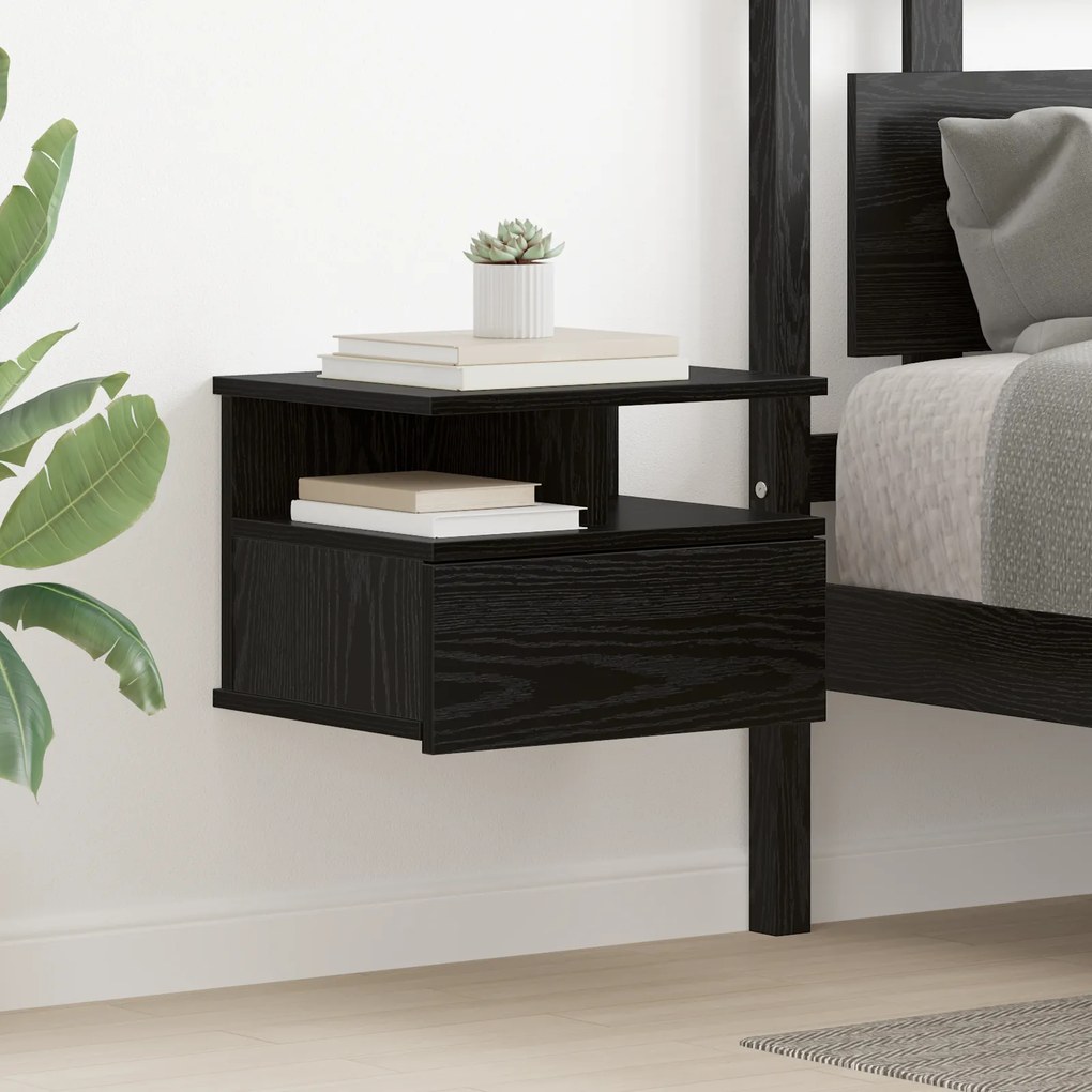 vidaXL Mesa de Cabeceira Flutuante Carvalho Preto 40x31x27 cm Madeira Engenheirada