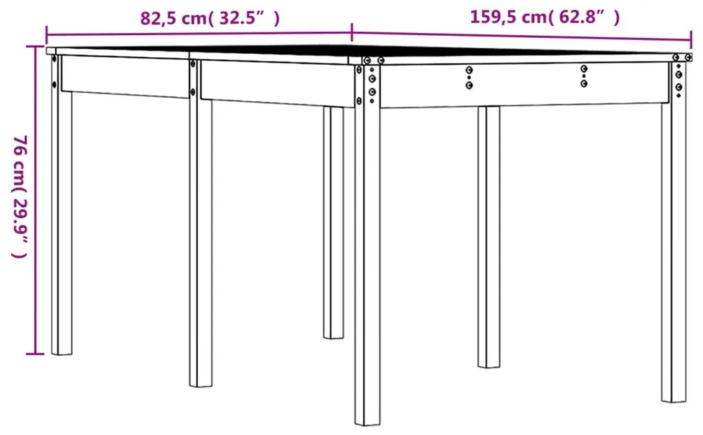 Mesa de jardim 159,5x82,5x76cm madeira de pinho maciça cinzento