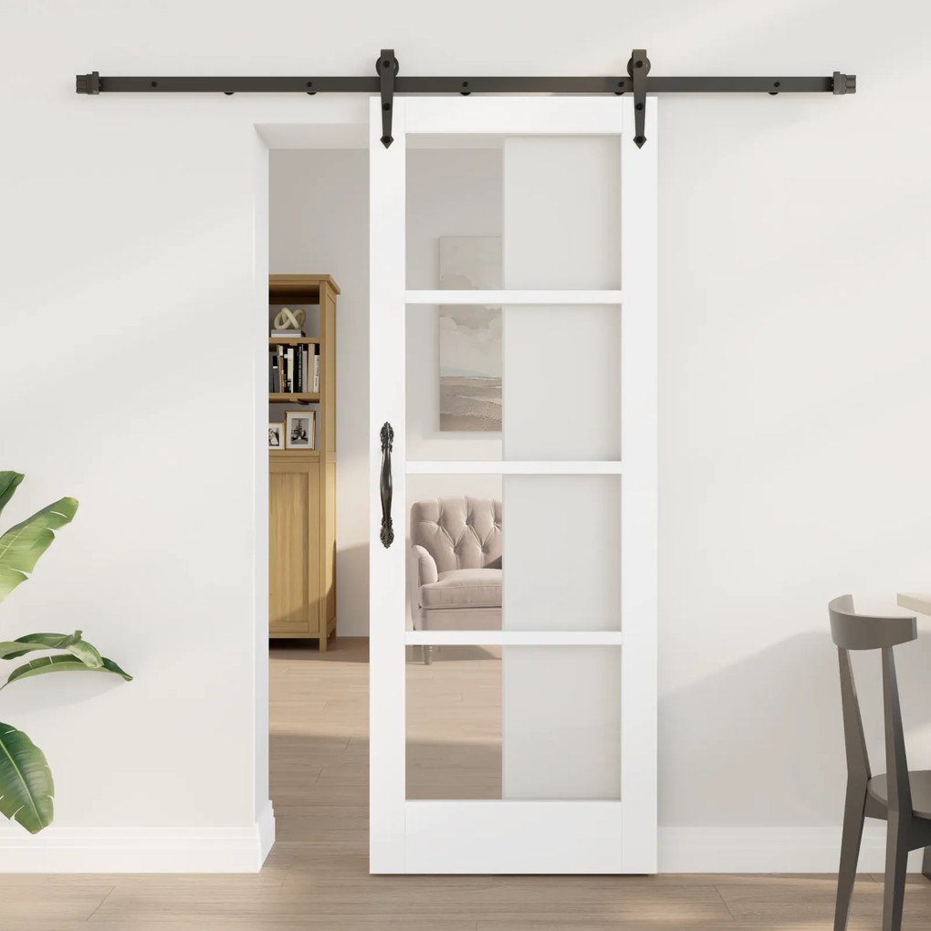 Porta Deslizante vidaXL com Conjunto de Ferragens Branca 73.5x198.5 cm Madeira Sólida Pinus