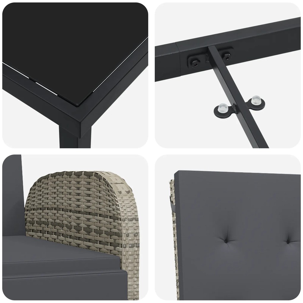 Conjunto de Jantar de Jardim com Almofadas Cinza Rattan Poliéster