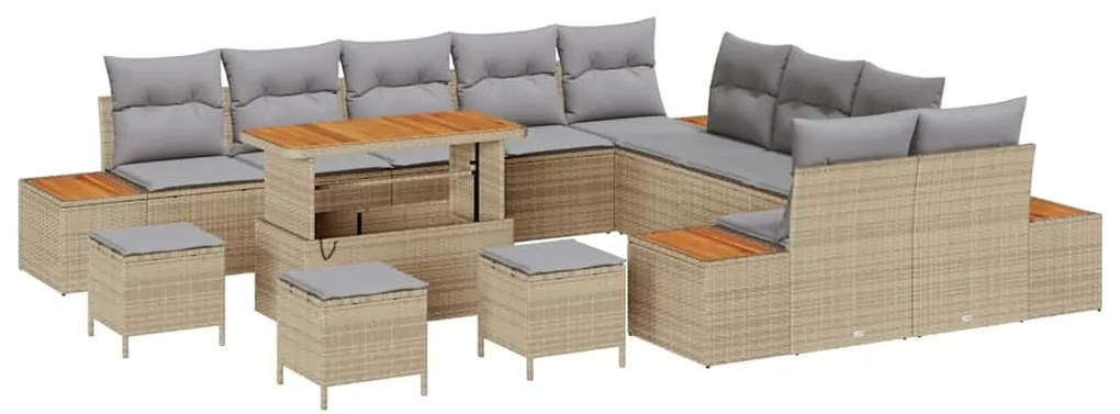 Conjunto de Sofá de Jardim vidaXL com 14 Peças e Almofadas Bege em Rat