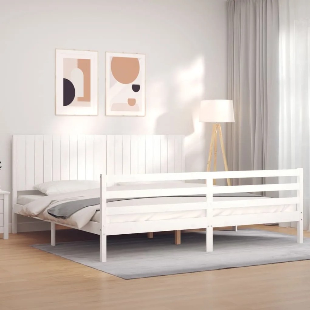 vidaXL Estrutura de cama com cabeceira 200x200cm madeira maciça branco