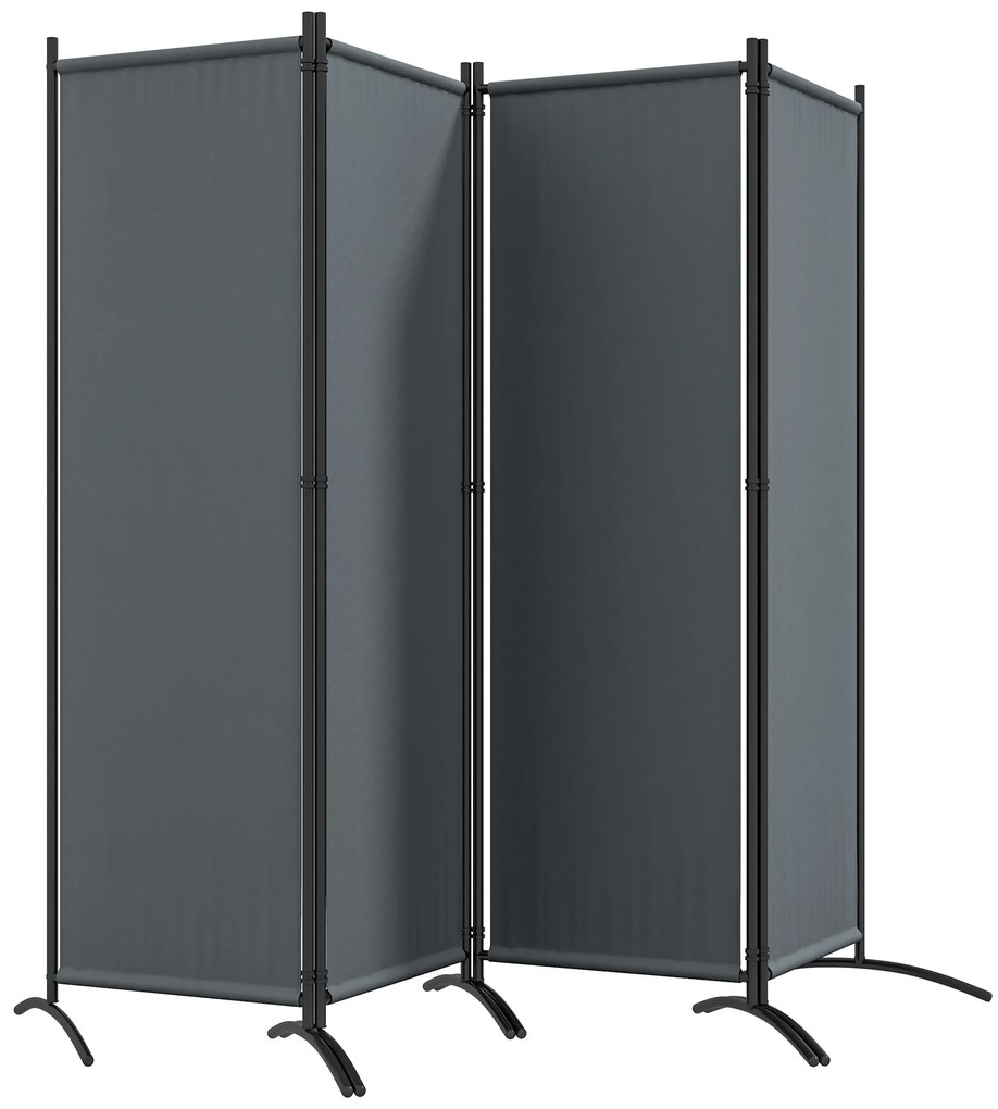 Biombo Separador de Ambientes de 4 Painéis Biombo Dobrável 221x172 cm com Pés Largos para Terraço Pátio Jardim Cinza Escuro