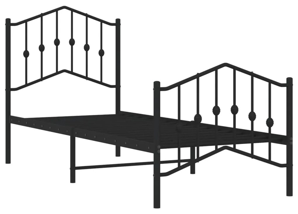 Estrutura de cama com cabeceira e pés 75x190 cm metal preto