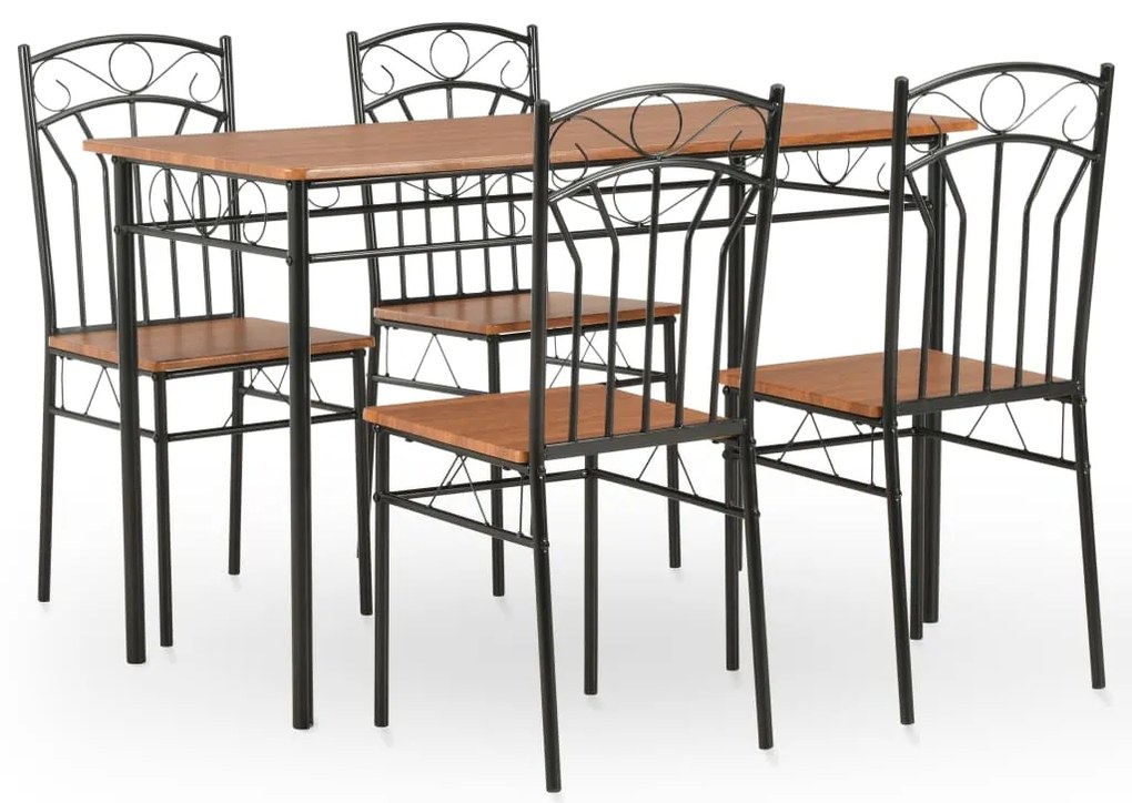 281400 vidaXL 5 pcs conjunto de jantar em MDF e aço castanho