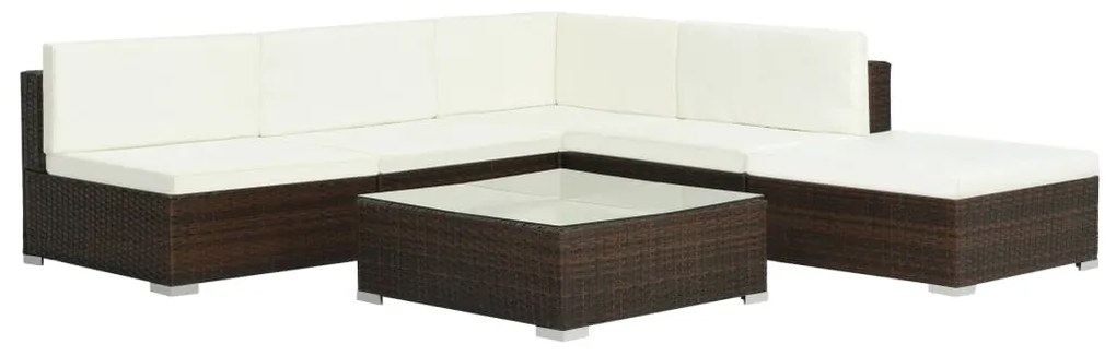 6 pcs conjunto lounge jardim c/ almofadões vime PE castanho
