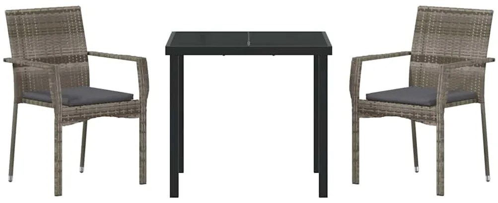 Conjunto de Cadeiras de Jardim Cinza com almofada 3 pcs Cinzeto