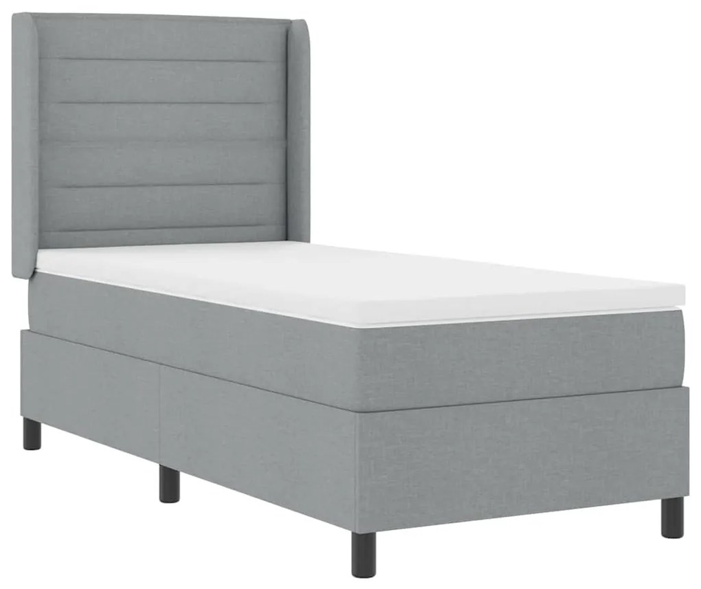 Cama Box com Colchão e Luz LED Cinza Claro 90x200 cm