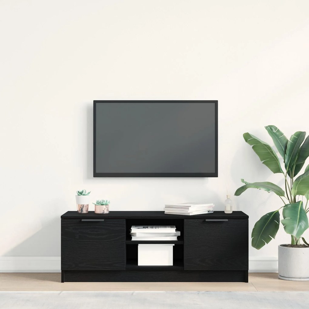 Estante para TV vidaXL Preto Carvalho 102x35x36,5 cm Madeira de engenh