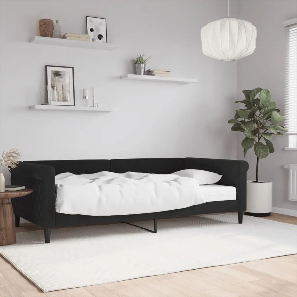 vidaXL Sofá-cama com colchão 100x200 cm veludo preto