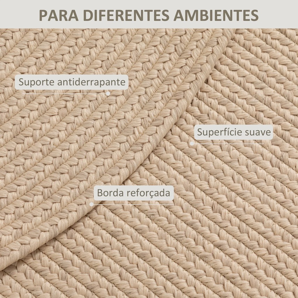 Tapete Oval para Sala de Estar 170x120 cm Tapete Lavável à Máquina Tecido à Mão Estilo Rústico Bege