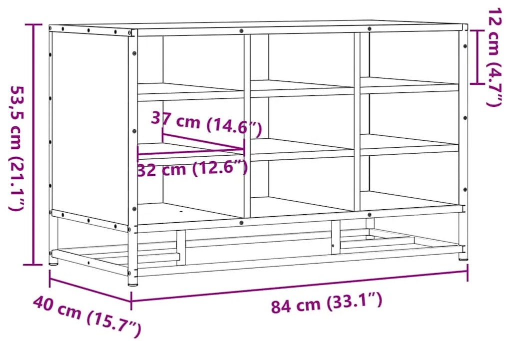 Banco para calçado sonoma 84x40x53,5 cm madeira metal cinzento