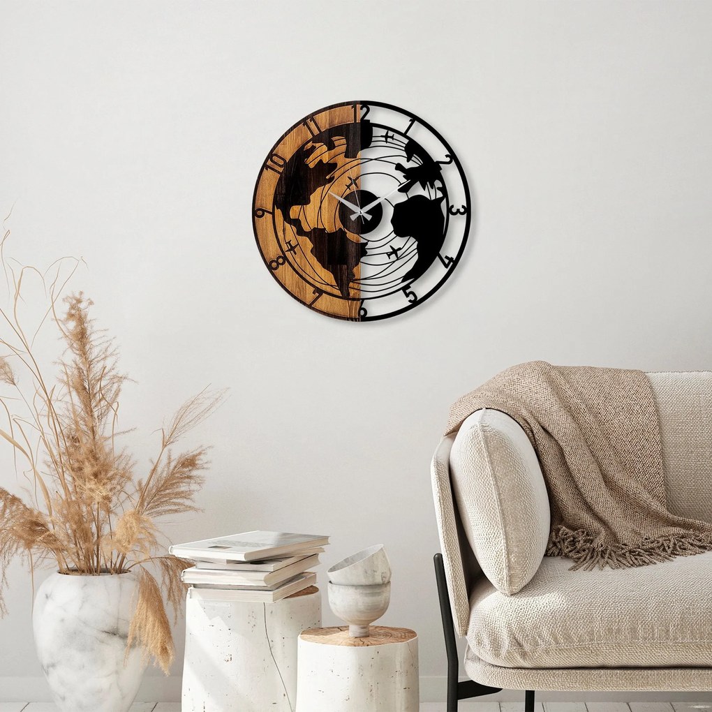 Relógio de Parede Decorativo Mas-041 – Nogueira e Preto – 56 x 3 x 56