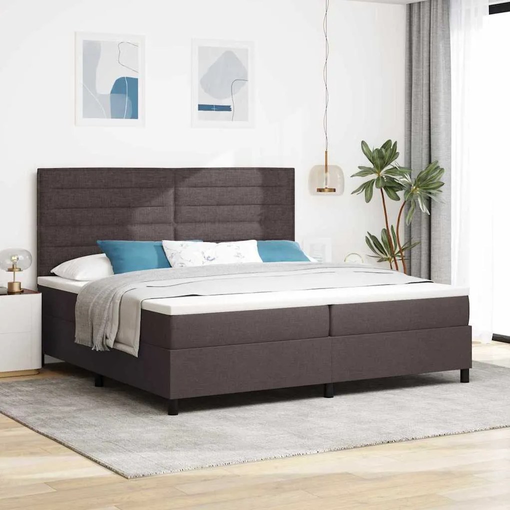 vidaXL Cama Box com colchão Marrom Escuro 200 x 200 cm tecido