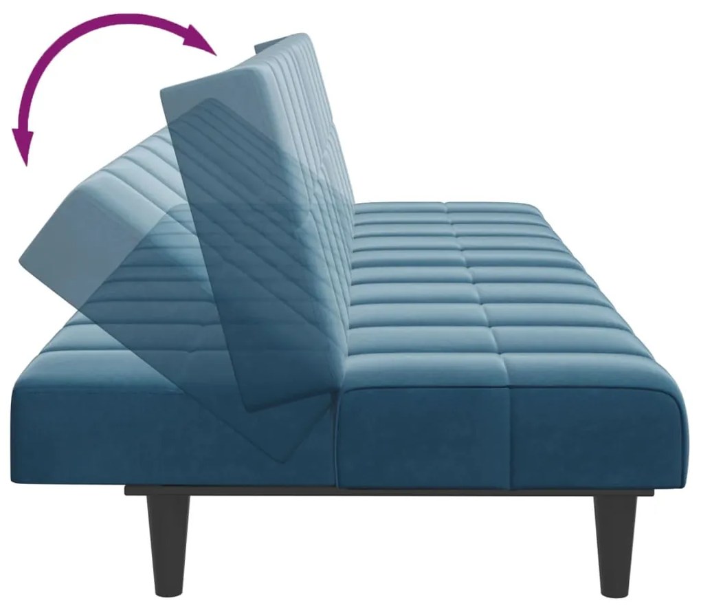 Sofá-cama 2 lugares c/ apoio de pés veludo azul