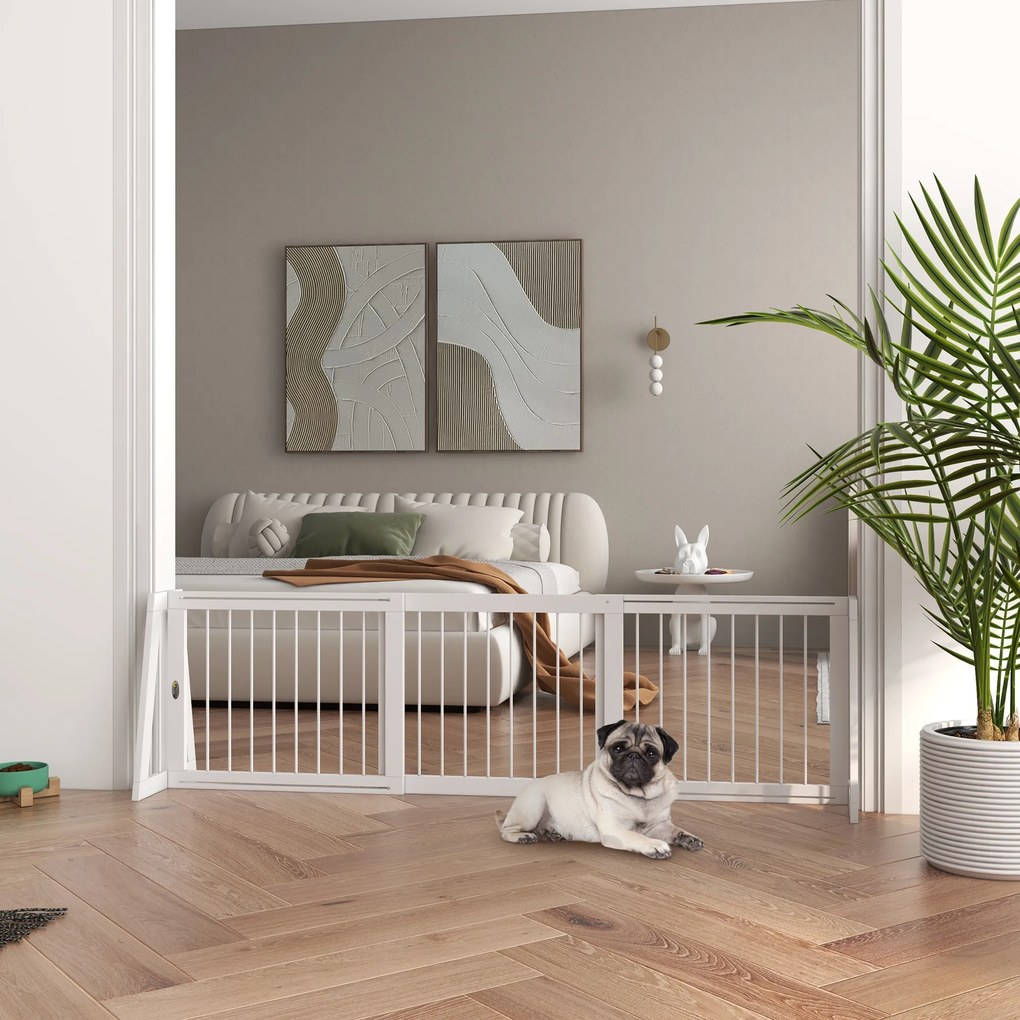 Barreira de segurança para cães - barreira de proteção retrátil de 3 painéis, 71-190 cm, em madeira - branca