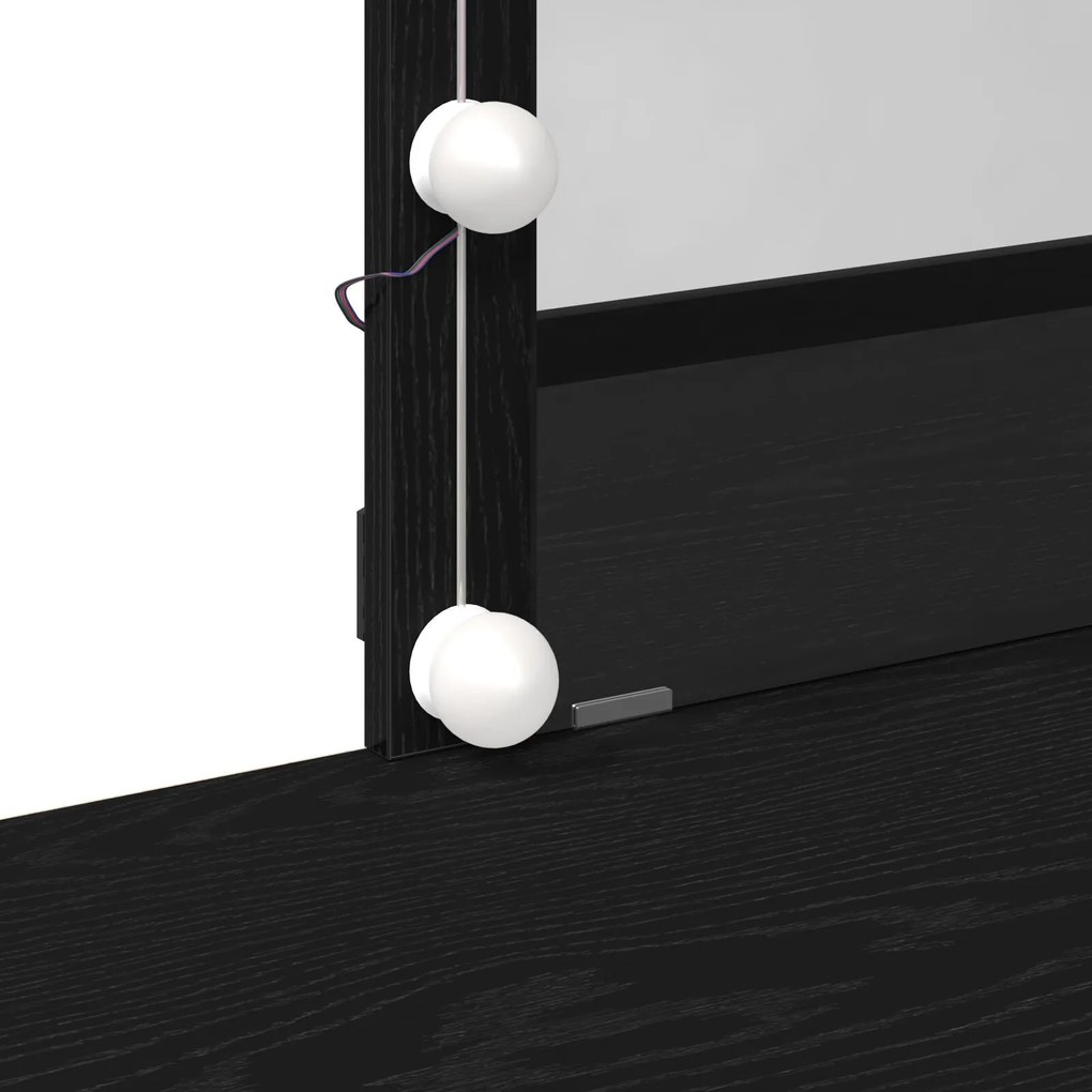 Mesa de Maquiagem com Espelho e Luzes LED Madeira de Carvalho Preto