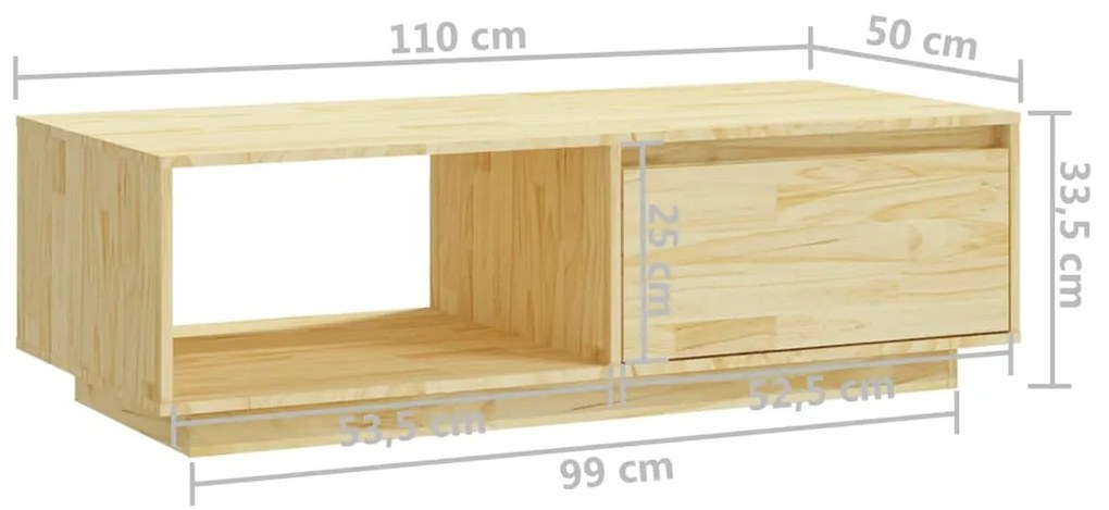 Mesa de centro 110x50x33,5 cm madeira de pinho maciça