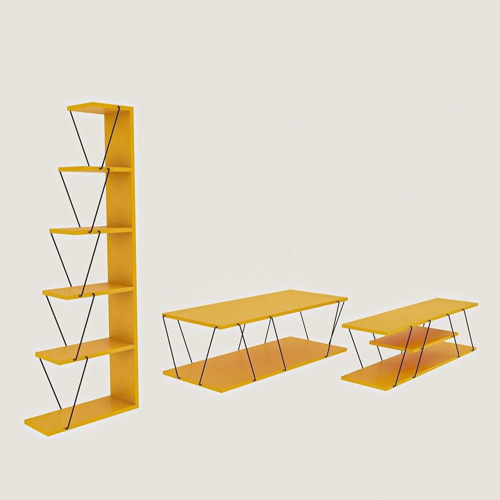 Conjunto de Mobiliário de Sala de Estar Epsilon – Amarelo e Preto – Di