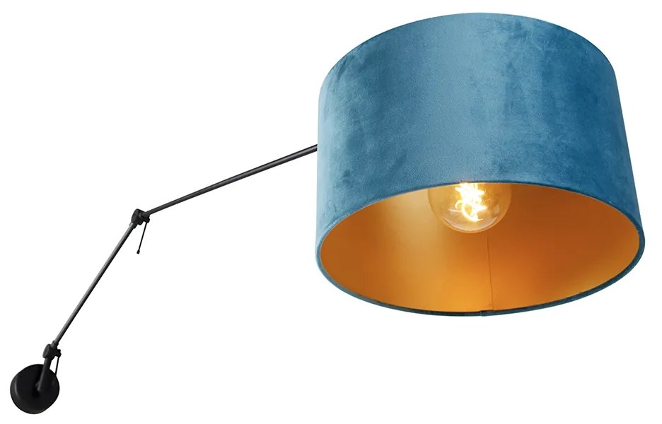 Candeeiro de parede preto com abajur de veludo azul 35 cm ajustável - Blitz Moderno