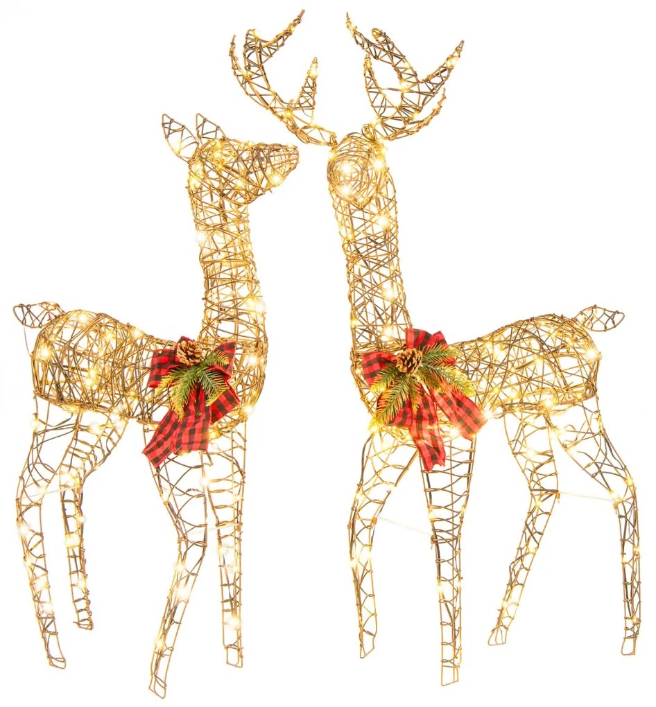 Decoração de Natal pré-iluminada com 2 Renas iluminados e 200 luzes LED para festas em casa