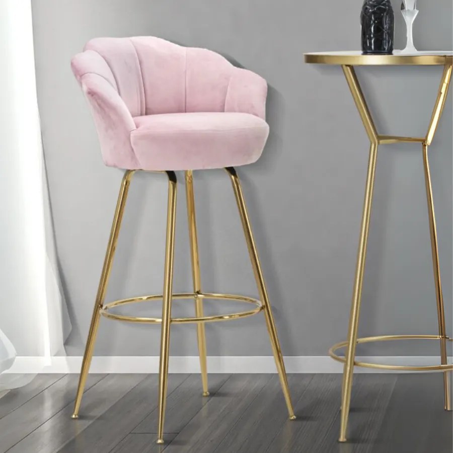 BANCO DE BAR VIENNA 55X53X110 CM ROSA E DOURADO