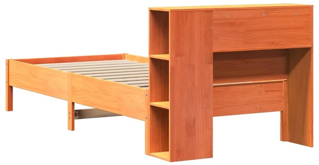 Cama com estante sem colchão 90x190cm pinho maciço castanho-mel