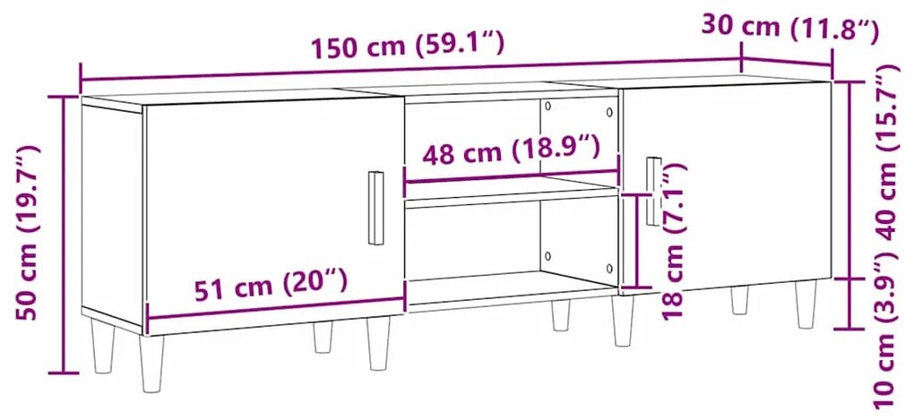 Estante para TV vidaXL Madeira Velha 150x30x50 cm Madeira de Engenhari