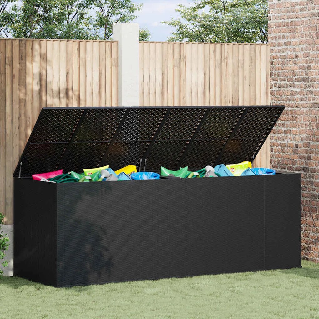 vidaXL Caixa para almofadões de jardim 291x100,5x104 cm vime PE preto