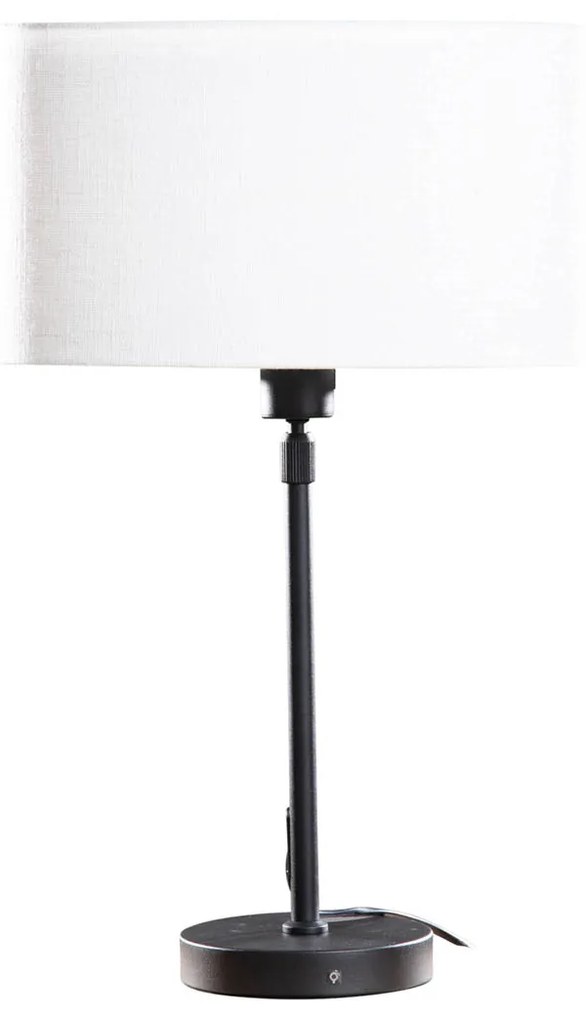 Candeeiro de Mesa Preto com Abajur Oval em Linho Branco 35cm - Parte