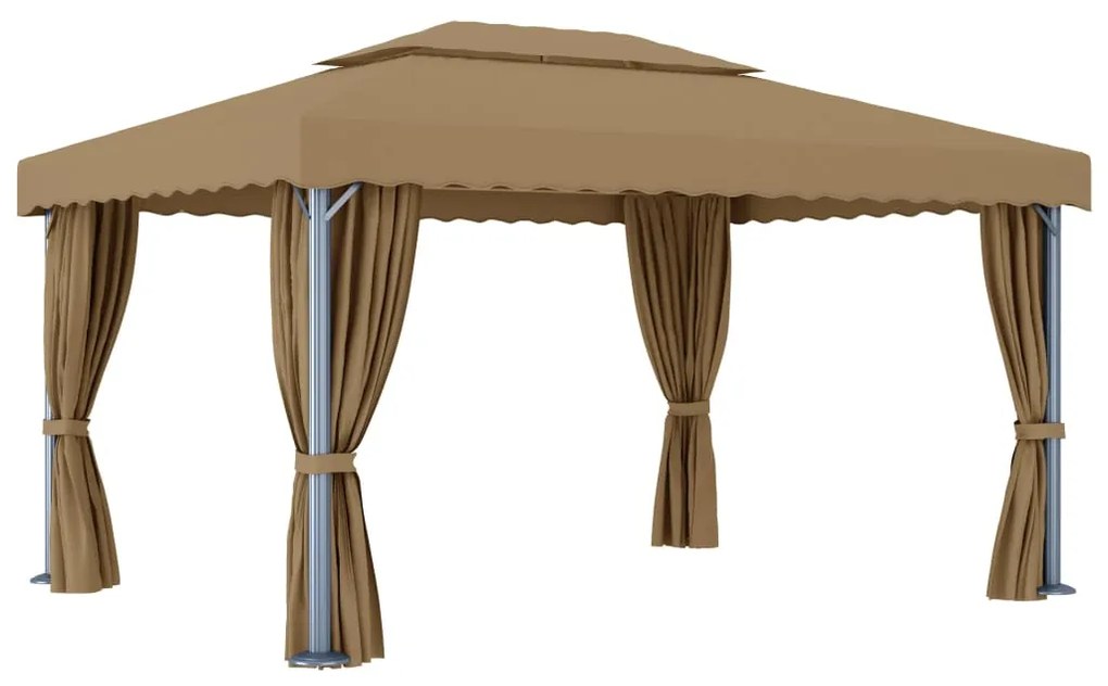 Gazebo com cortina 4x3 m alumínio cinzento-acastanhado