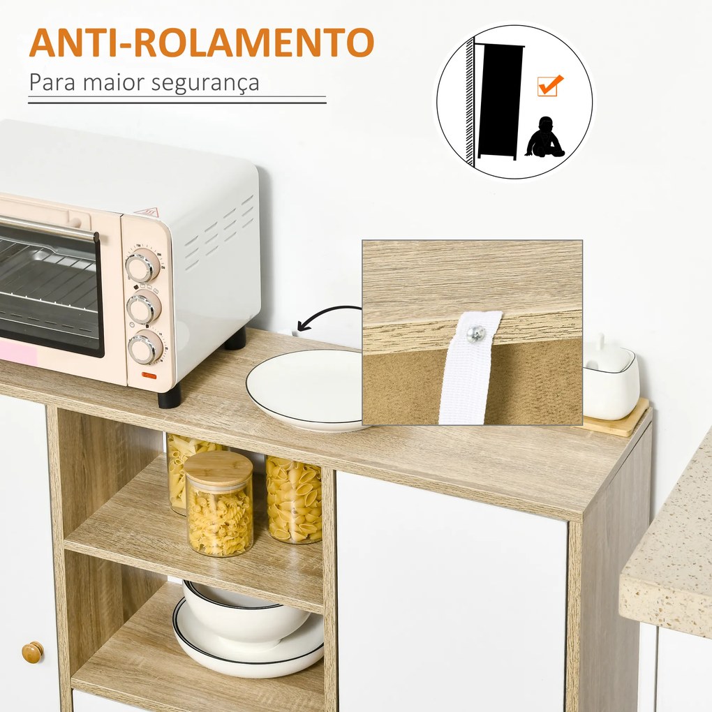 HOMCOM Aparador de Sala de Estar com 2 Portas 2 Gavetas e 2 Prateleiras Abertas Móvel Auxiliar de Armazenamento para Cozinha Entrada 100x30x85cm Branco e Natural