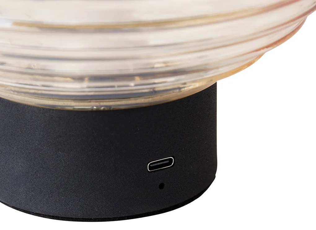 LED Candeeiro de mesa preto com vidro âmbar recarregável - Lexie Moderno