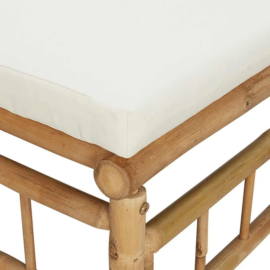 3 pcs conjunto lounge de jardim bambu c/ almofadões branco nata