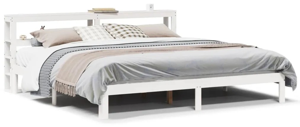 Estrutura de cama com cabeceira 180x200cm pinho maciço branco